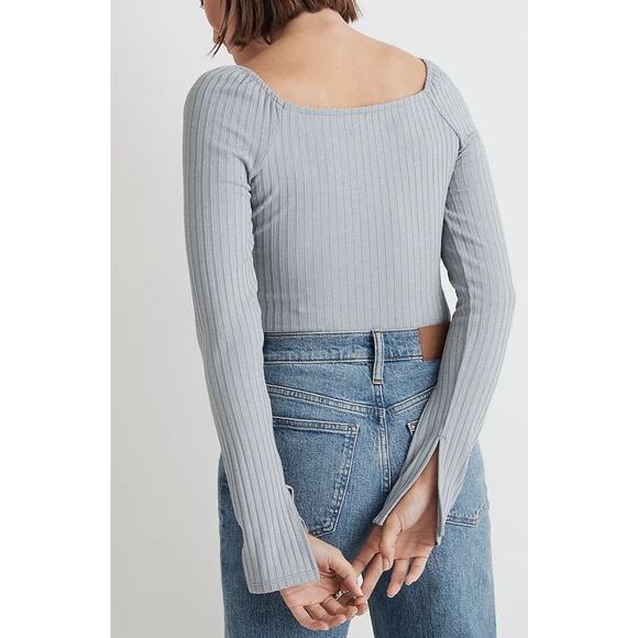 Madewell Ribbed Square-Neck Long-Sleeve Tee Size XS NWT - Picture 4 of 7